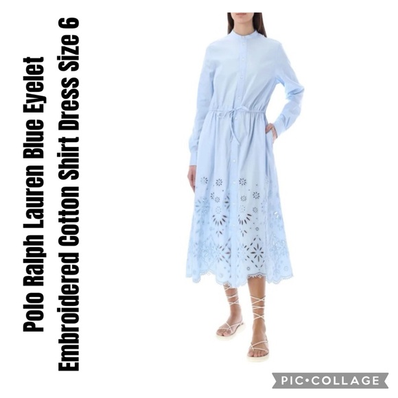 Polo Ralph Lauren Blue Eyelet Embroidered Cotton Shirt Dress Size 6 - Picture 1 of 16